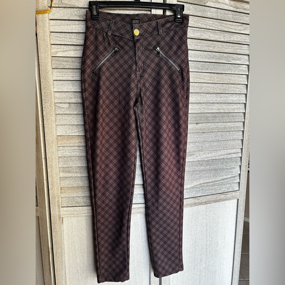 LOVE Purple Plum Plaid Straight Leg Pants Polyester/Spandex Women’s Small 24/38